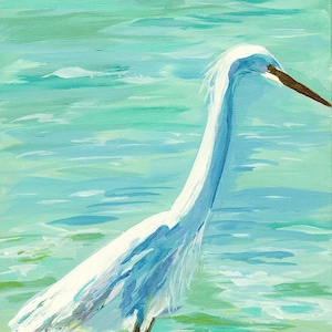 Egret Painting: Sunlit Egret, Fine art Egret print from original Egret Painting