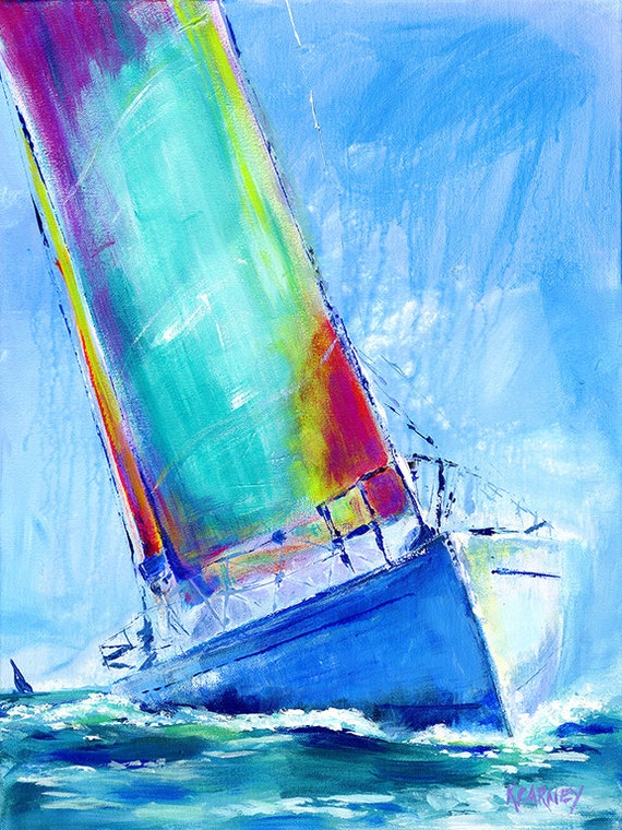 Sailboat Painting: "Port Tack" Fine art giclee print of sailboat from original acrylic painting