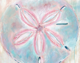 Sand Dollar Painting: Pink Sands Sand Dollar, Fine art giclee of original acrylic painting
