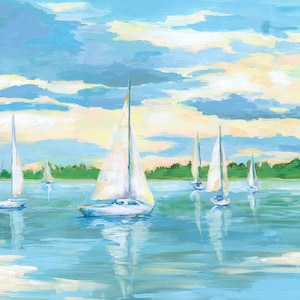 Miles River Sails: Fine art giclee sailboat print from original sailboat painting image 1