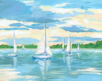 Sailing Painting: "Miles River Sails" Fine art giclee sailboat print from original sailboat painting