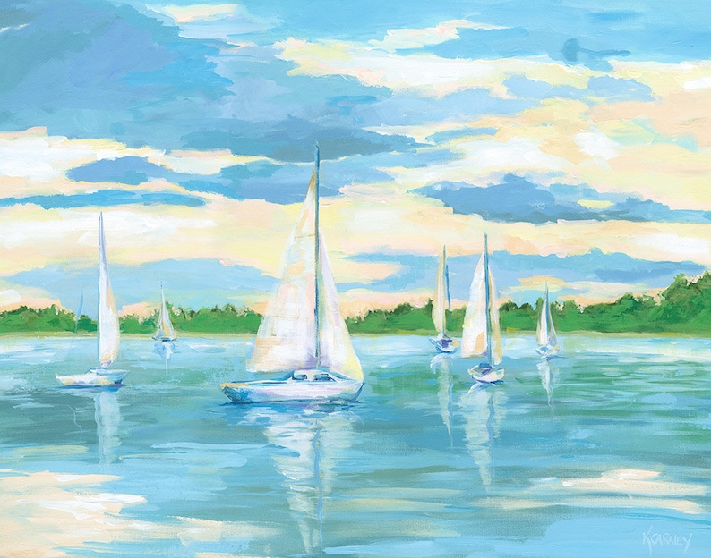 Miles River Sails: Fine art giclee sailboat print from original sailboat painting image 1