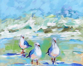 Seagulls: Seaside Seagulls Fine art seagull print from an original seagull acrylic painting