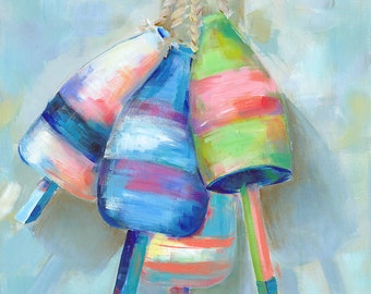 Buoy Art: Island Buoys, Fine art giclee buoy print from original acrylic buoy painting