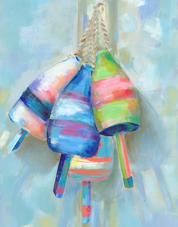 Buoy Art: Island Buoys, Fine art giclee buoy print from original acrylic buoy painting