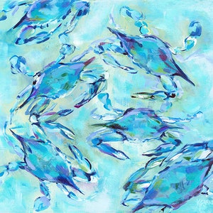 Bay Bluetifuls:  Fine art giclee crab print from original acrylic crab painting