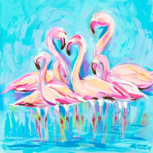 Flamingo Fiesta: Fine art flamingo print from an original flamingo acrylic painting