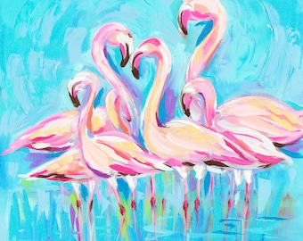 Flamingo Fiesta: Fine art flamingo print from an original flamingo acrylic painting