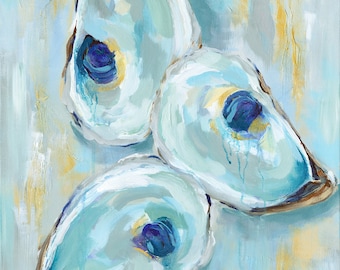 Oysters Art: Salty Treasures, Fine art giclee oyster print from original acrylic oyster painting