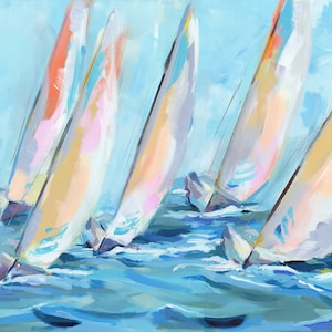 South River Sails: Fine art giclee sailboat print from original sailboat painting