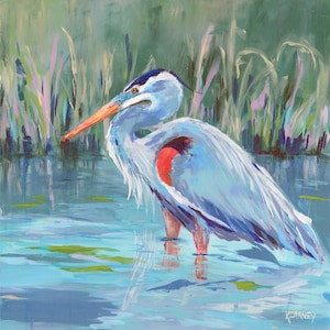 Heron Painting: &quot;Harness Creek Heron&quot;  Fine art heron print from an original heron acrylic painting