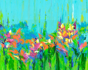 My Garden: Fine art giclee abstract flower print from original acrylic abstract flower painting
