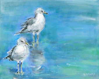 Seagull Art: Bonnie & Clyde, Fine art giclee seagulls print from original seagulls acrylic painting