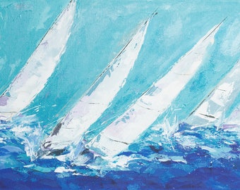 Cuadro de navegación abstracto: Duro contra el viento, edición limitada, serie 200, impresión de navegación a partir de una pintura de velero original