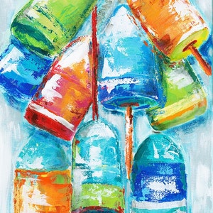 Buoys Hang Out: Fine art giclee buoy print from original acrylic painting