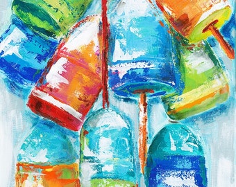 Buoys Hang Out: Fine art giclee buoy print from original acrylic painting