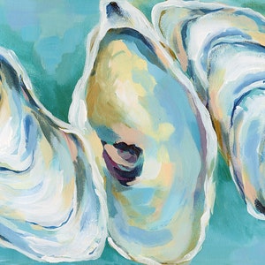Deep Sea Oysters Three 12x24 : Fine art giclee oyster print from original acrylic oyster painting