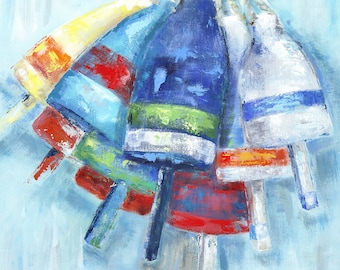 Buoy Painting: "The Beach Buoys" Fine art giclee buoy print from original acrylic buoy painting