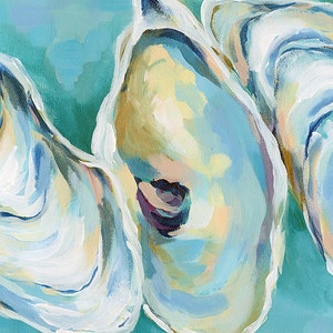 Deep Sea Oysters Three Cropped : Fine art giclee oyster print from original acrylic oyster painting