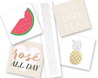 Summer Daze Variety Set of beach-inspired metallic temporary jewelry Flash Tattoos- 25 pre-cut tattoos, tropical tattoos, metallic tattoo