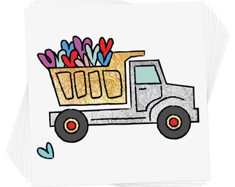 Loads of Love set of 10 temporary Flash Tattoos |  Dump truck | Kids temporary tattoo | Valentine's Day favor | Truck Tattoo
