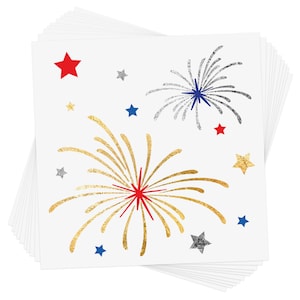 All American Fireworks metallic temporary Flash Tattoos- 10 pre-cut tats party supplies, Memorial Day, USA, Independence Day, 4th of July