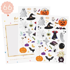 Halloween Decorations Flash Tattoos FRIGHT NIGHT kids temporary tattoos | 66 tattoos | Halloween party sticker | Ghost party favor | Pumpkin