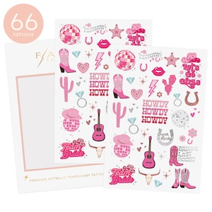 Flash Tattoos DISCO COWGIRL BACHELORETTE temporary tattoos | 66 foil styles | Nashville bach, western bachelorette, Last Rodeo, Party favors
