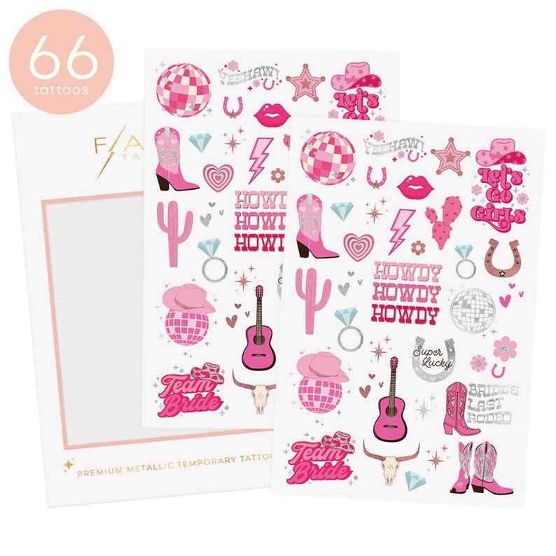 Flash-tatueringar DISCO COWGIRL BACHELORETTE tillfälliga tatueringar | 66 foliestilar | Nashville bach, western bachelorette, Last Rodeo, Festgåvor bild 1