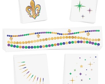Flash Tattoos Mardi Gras Magic temporary tattoos | 25 tats | NOLA | Fleur de Lis | Mardi Gras parade | Metallic tattoo | Tattoo sticker