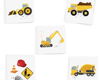 Flash Tattoos CONSTRUCTION ZONE kids temporary tattoos | 25 individual tattoos | Excavator, Bulldozer, Dump truck, trucks for kids