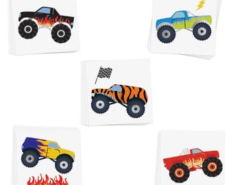 MONSTER TRUCK VARIETY set of 25 metallic temporary tattoos