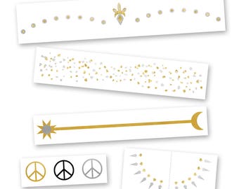 Festival Vibes Variety Set of 25 boho metallic temporary jewelry Flash Tattoos- 25 individual tats, festival tattoo, metallic tattoo