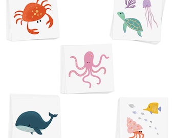 Ocean Creatures kids tattoo variety set | 25 kids ocean animal tattoos | Kids  party favor | Under the sea party supplies | Kids sticker