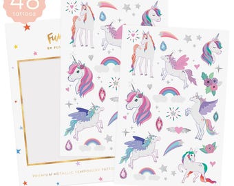 Flash Tattoos UNICORN kids temporary tattoo pack | 48 metallic tattoos | Unicorn sticker, Unicorn party favor, little pony sticker