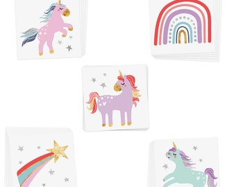 Enchanting Unicorns Variety Set of 25 unicorn-inspired metallic temporary kids Flash Tattoos-party favors, girl tattoo, unicorn party