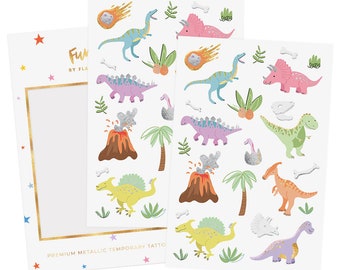 Dinosaur Temporary Tattoos | Kids Party Favors, Metallic Fun Tats