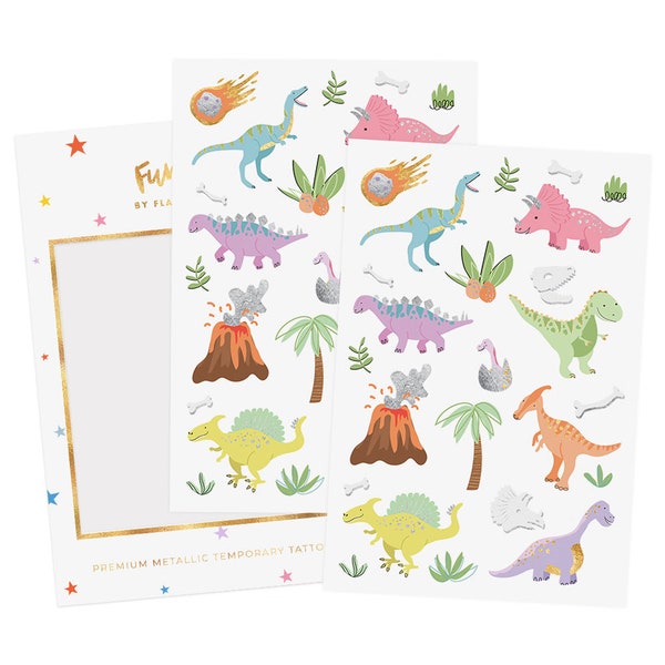 Flash Tattoos DINOSAURS kids tattoo pack | Dinosaur temporary tattoo | Kids temporary tattoo | Dinosaur party supplies,T-Rex,Dino sticker