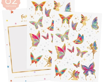 Flash Tattoos FJÄRILSTRÄDGÅRD tillfälliga tatueringar | 62 barntatueringar | Fjärilstatueringar, Fetatueringar, Fefödelsedagsfest, Trädgårdsfest