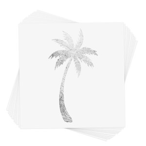 Juego de 10 tatuajes temporales de palmera plateada, premium, impermeables, de inspiración tropical, color plateado metálico / Tatuaje temporal / Luau imagen 1