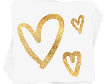 CLASSIC HEARTS metallic temporary tattoo | Flash Tattoo, Heart tattoo, Bachelorette party, Wedding shower, gold tattoo, Valentine's Day