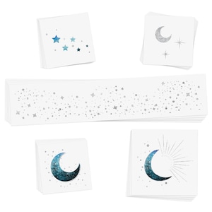 Flash Tattoos MOONLIGHT metallische temporäre Tattoos | 25 individuelle Tats | Himmlischer Tattoo Aufkleber, Mond Gastgeschenk, Mond und Sterne