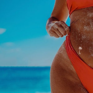 Juego de 10 tatuajes temporales de palmera plateada, premium, impermeables, de inspiración tropical, color plateado metálico / Tatuaje temporal / Luau imagen 7