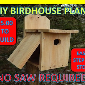 Quick Easy Birdhouse Plans WITHOUT TOUCHING a SAW and Under 5 Dollars to Build (Instant Download)