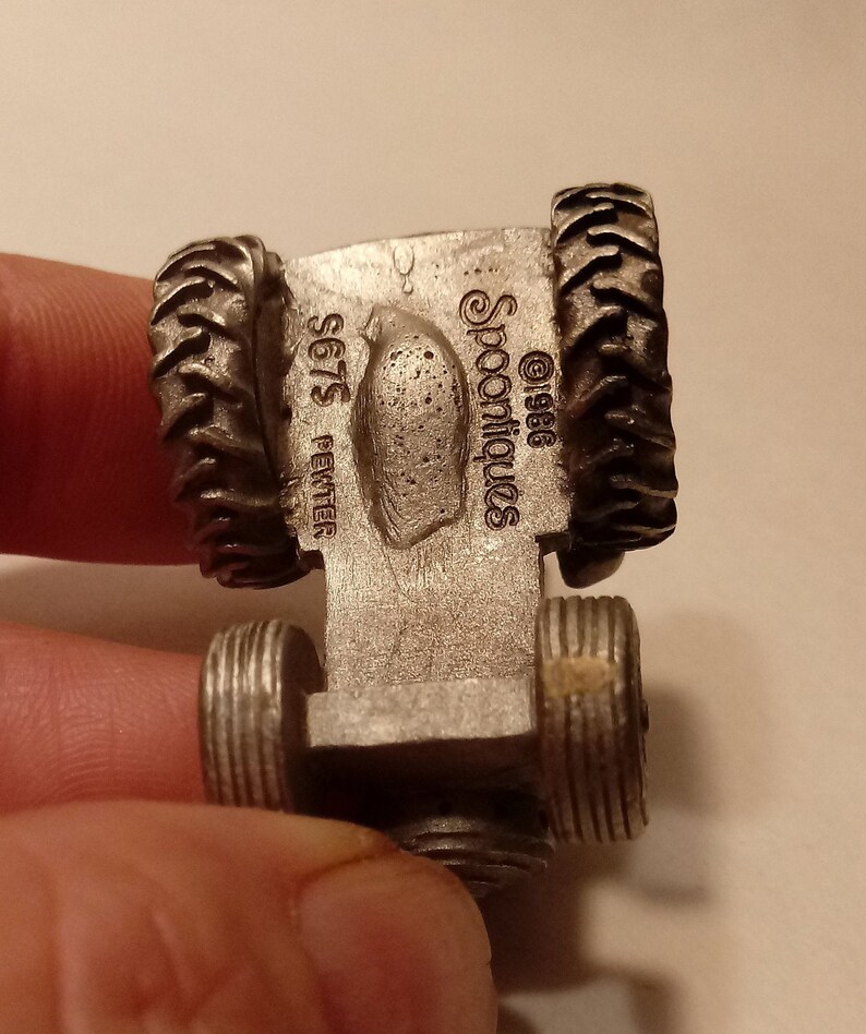 Spoontiques Mini Pewter Teddy Bear on Tractor #S675