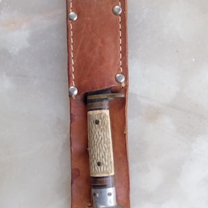 Western Bone Handled Hunting Knife in Leather Sheath