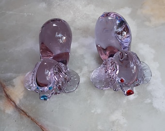 Elio Raffaeli Murano Alexandrite Glass Dog Figurines, Neodymium Glass 8" Crystal Pups