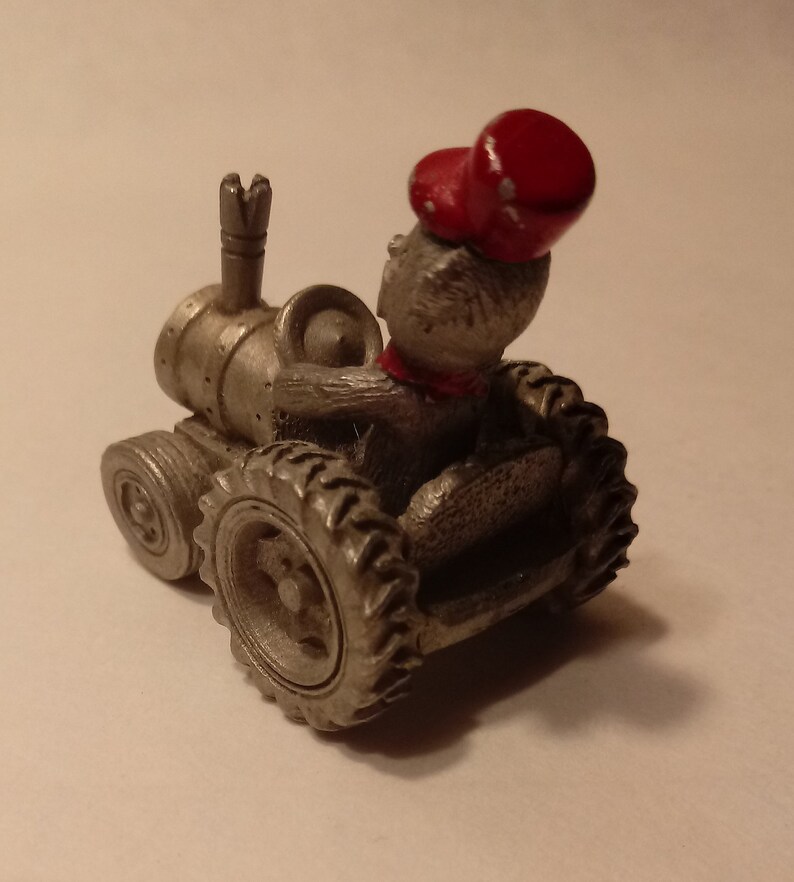 Spoontiques Mini Pewter Teddy Bear on Tractor #S675
