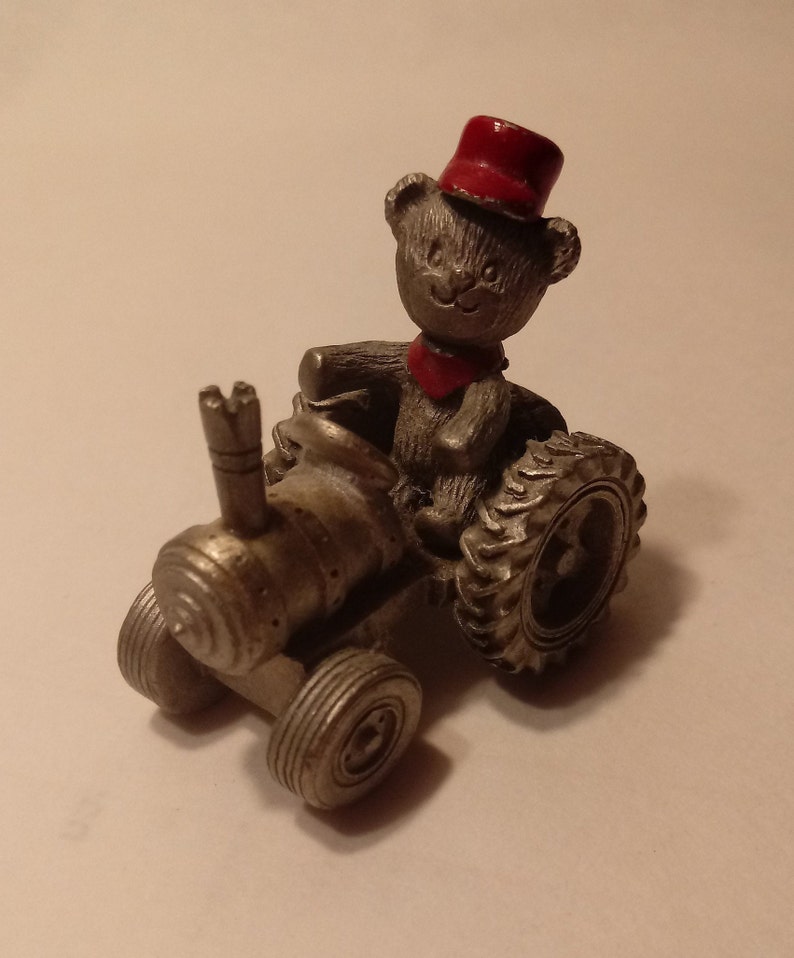 Spoontiques Mini Pewter Teddy Bear on Tractor #S675