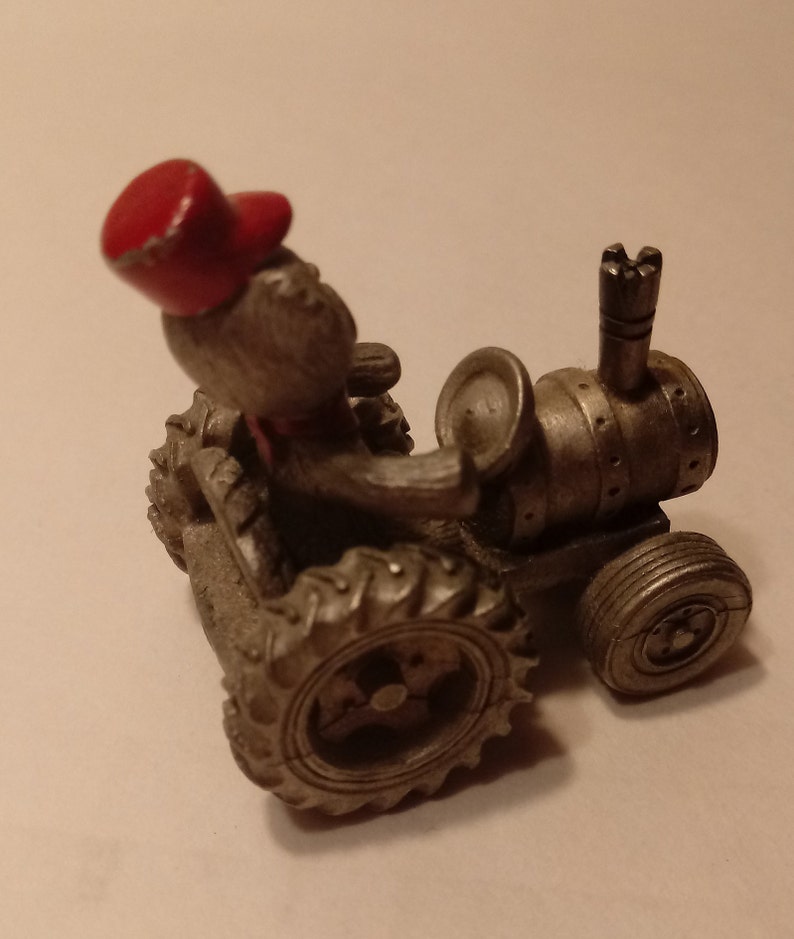 Spoontiques Mini Pewter Teddy Bear on Tractor #S675